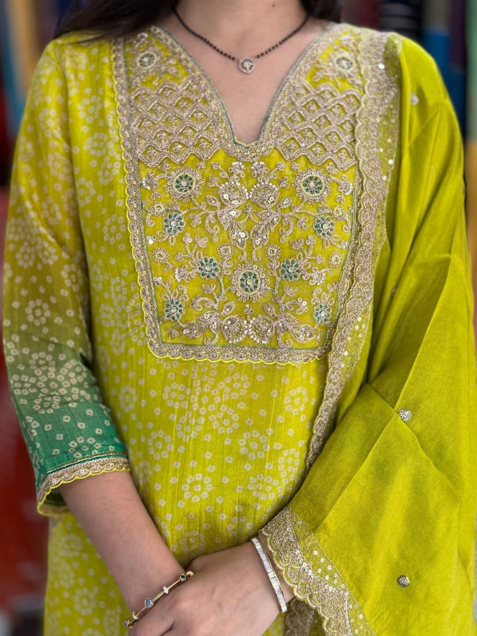 Pista Green Russian Silk Kurti Pant Dupatta Set for Women | Festive Ethnic Suit Set