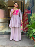 Lavender Anarkali Kurti Set for Women with Embroidered Yoke