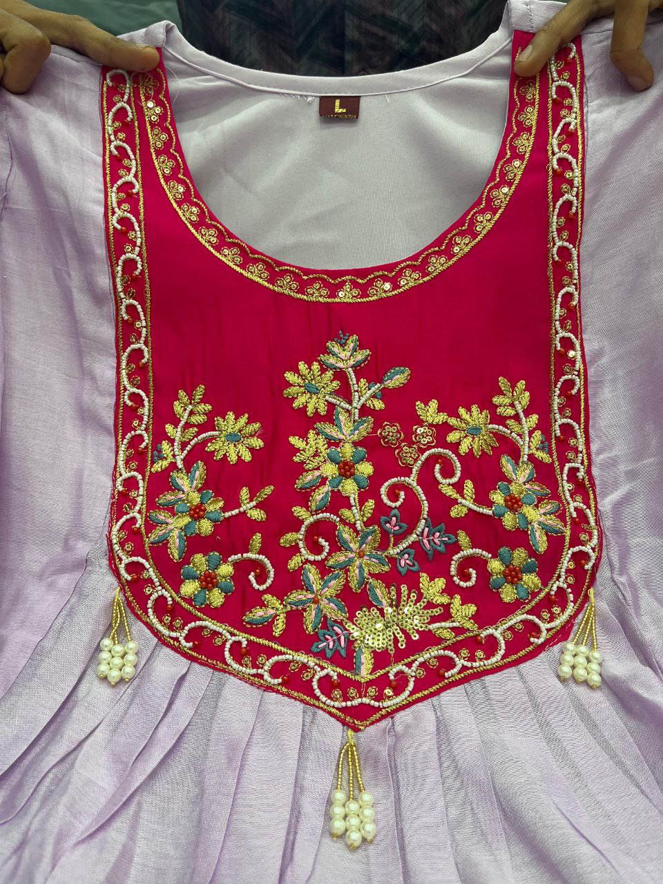 Lavender Anarkali Kurti Set for Women with Embroidered Yoke