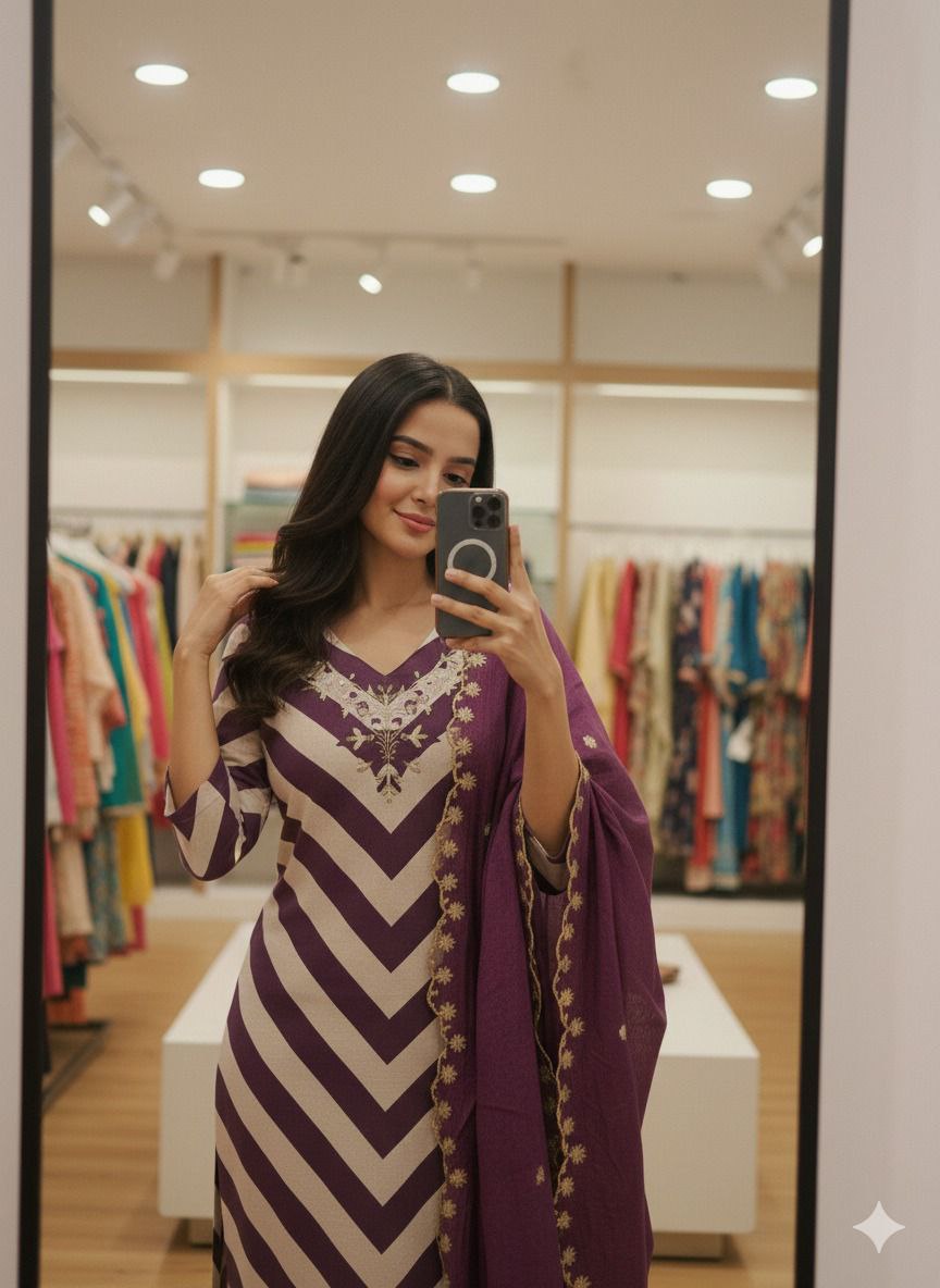 Designer Chanderi Kurti Pant Dupatta Set for Women | Handwork Ethnic Suit Set