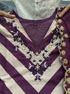 Designer Chanderi Kurti Pant Dupatta Set for Women | Handwork Ethnic Suit Set