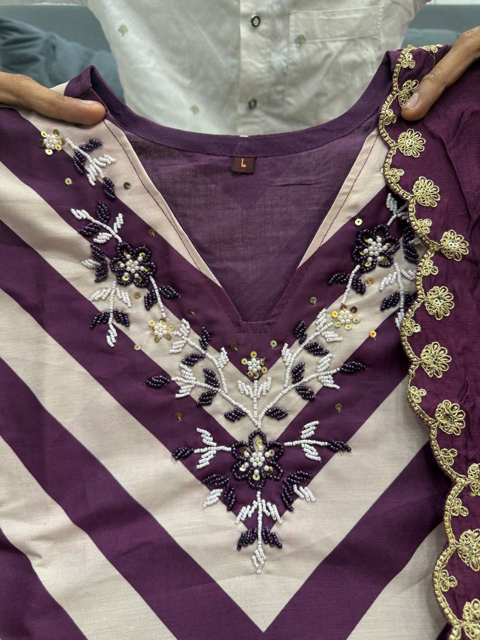 Designer Chanderi Kurti Pant Dupatta Set for Women | Handwork Ethnic Suit Set