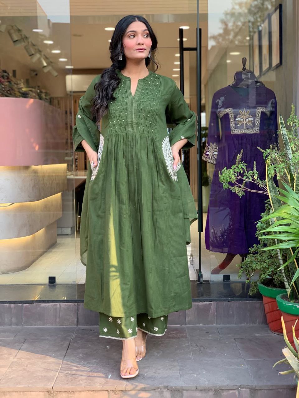 Pure Cotton Suit Set for Women with Dupatta | Handwork Kurti Pant Set