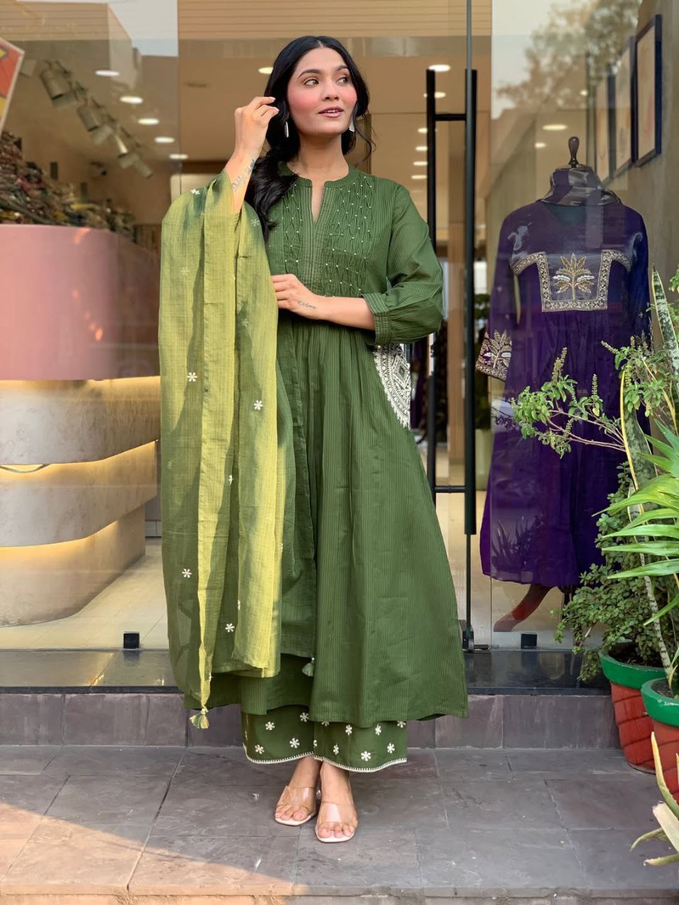 Pure Cotton Suit Set for Women with Dupatta | Handwork Kurti Pant Set