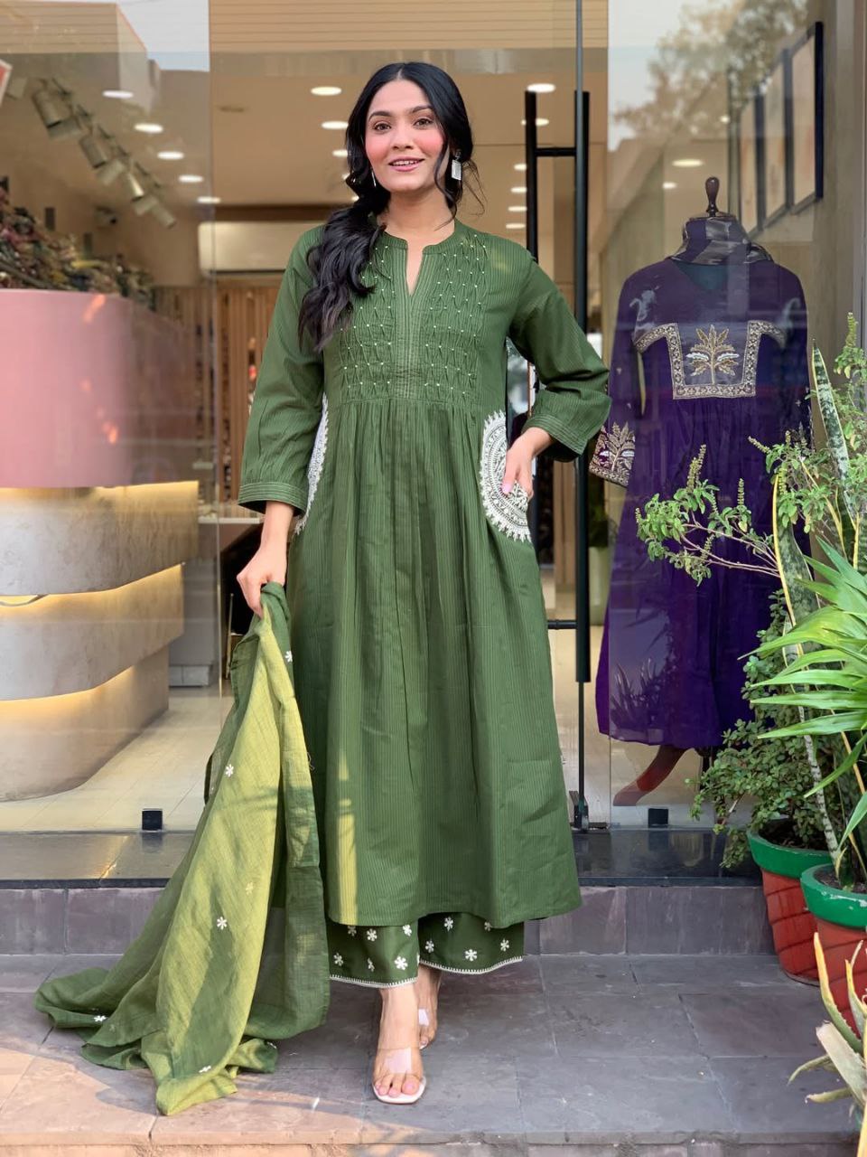 Pure Cotton Suit Set for Women with Dupatta | Handwork Kurti Pant Set