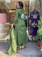 Pure Cotton Suit Set for Women with Dupatta | Handwork Kurti Pant Set
