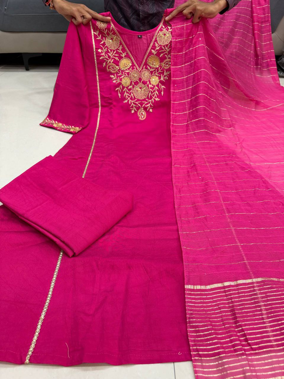 Pure Satori Silk Kurti Set for Women with Banarasi Dupatta | Embroidered Festive Suit Set