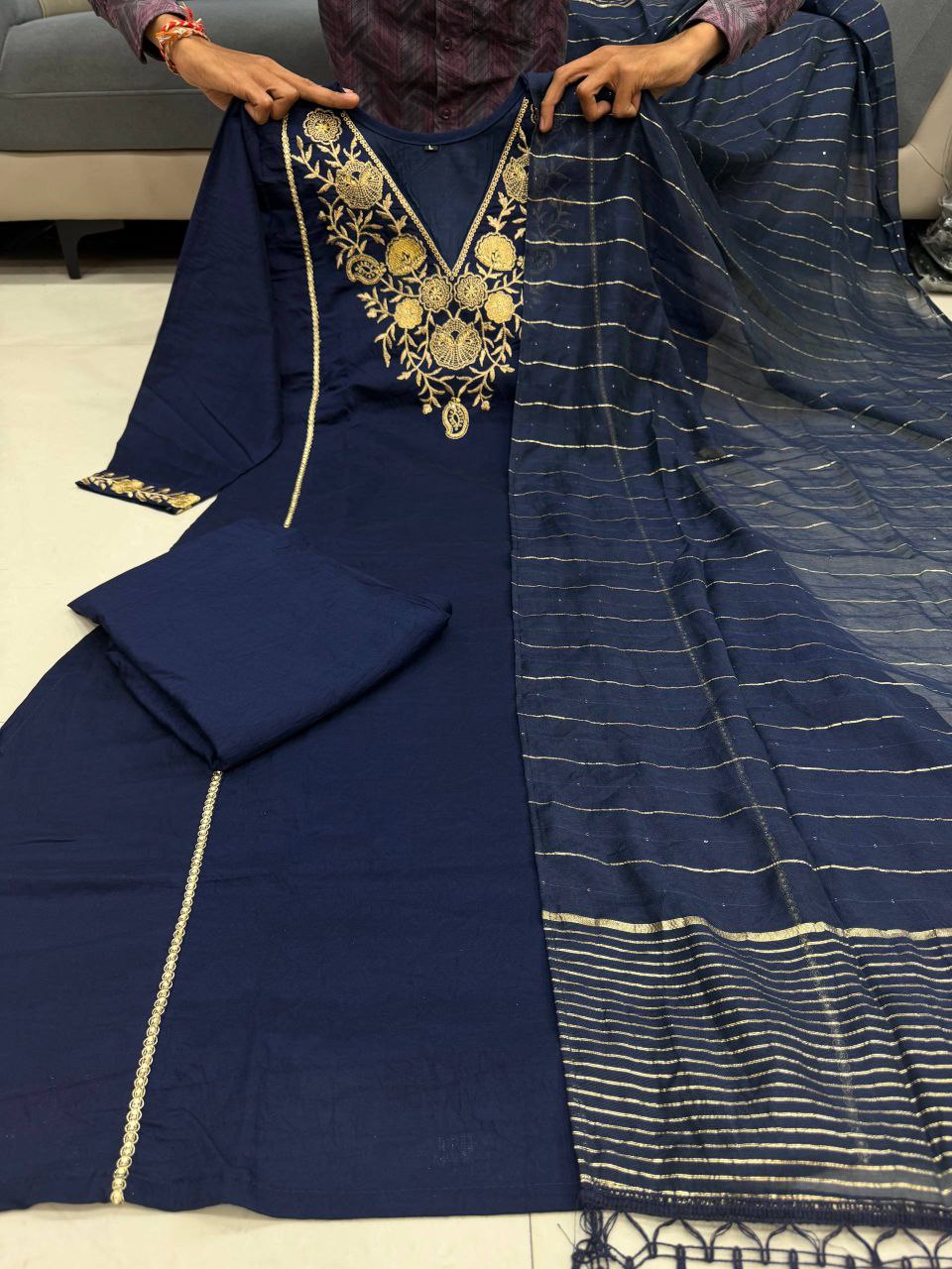 Pure Satori Silk Kurti Set for Women with Banarasi Dupatta | Embroidered Festive Suit Set