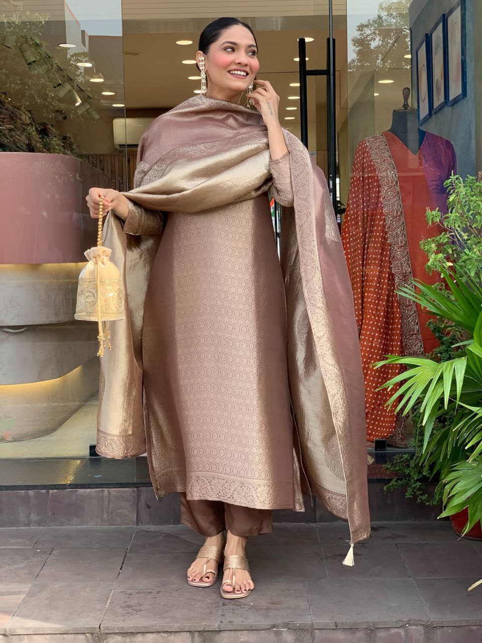 Banarasi Silk Suit Set for Women with Dupatta | Zari Jacquard Kurti Pant Set