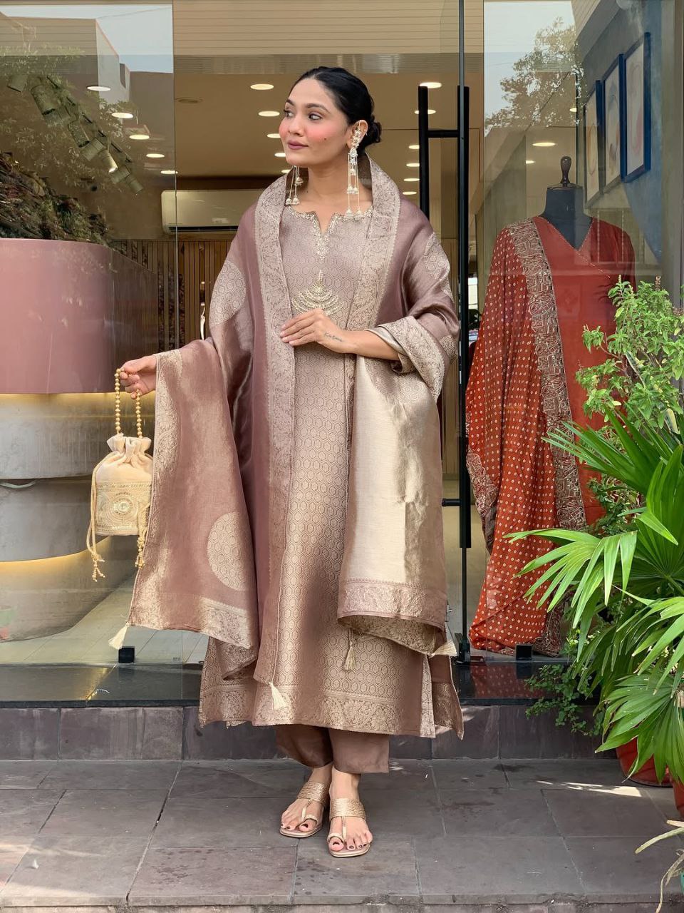 Banarasi Silk Suit Set for Women with Dupatta | Zari Jacquard Kurti Pant Set