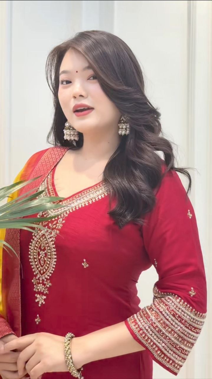 Red Embroidered Banarasi Suit for Women with Dupatta | Traditional Wear Unity Designer