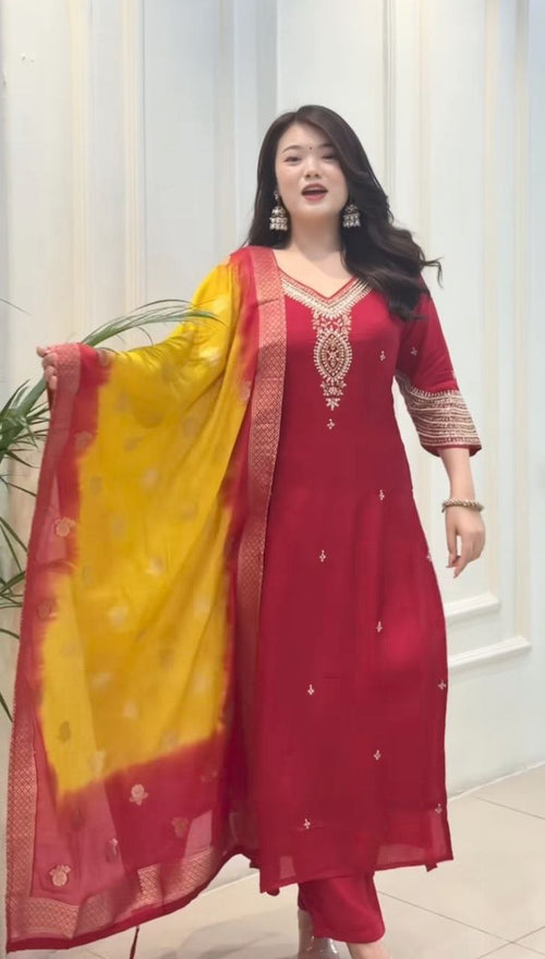 Red Designer Banarasi Kurti Set for Women | Wedding Wear Unity Designer