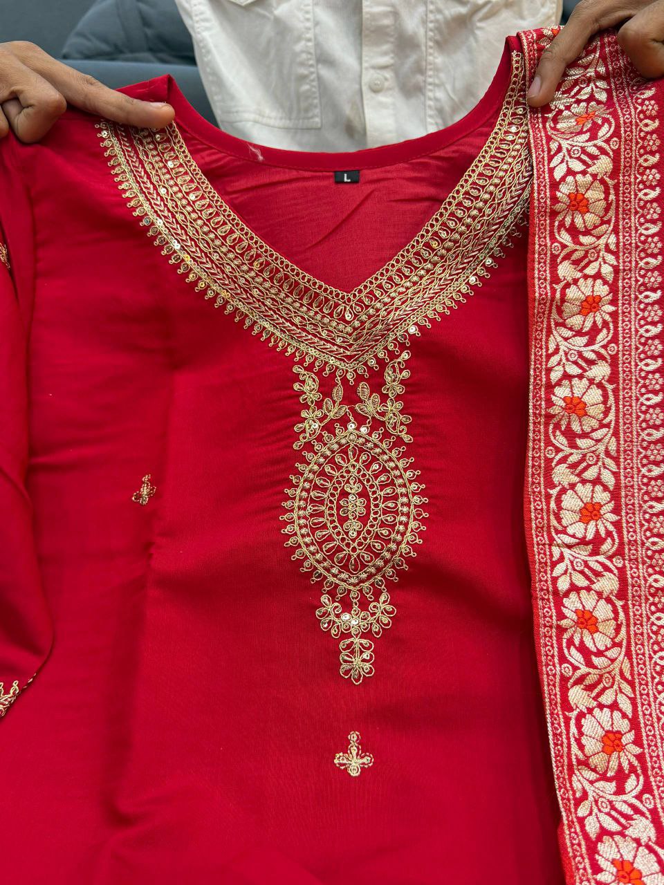 Red Traditional Banarasi Suit Set for Women | Party Wear Unity Designer