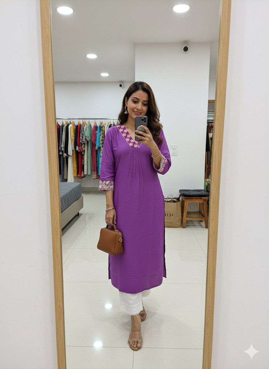 Chanderi Silk Kurti Set for Women with Palazzo | Embroidered Ethnic Wear