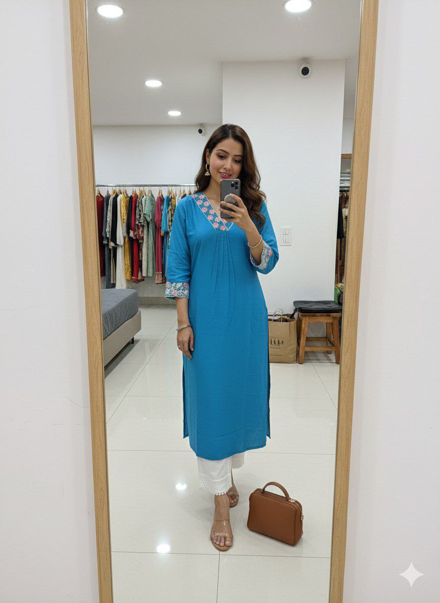 Chanderi Silk Kurti Set for Women with Palazzo | Embroidered Ethnic Wear