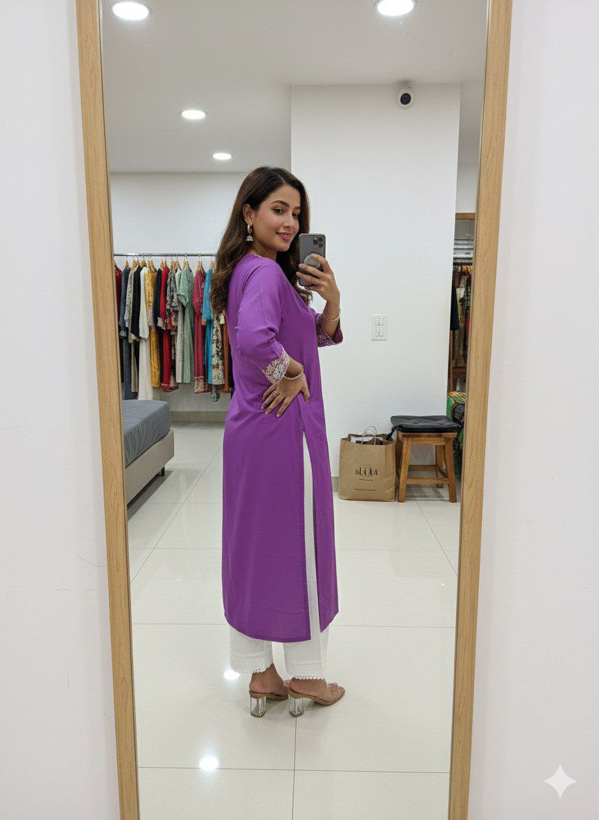 Chanderi Silk Kurti Set for Women with Palazzo | Embroidered Ethnic Wear