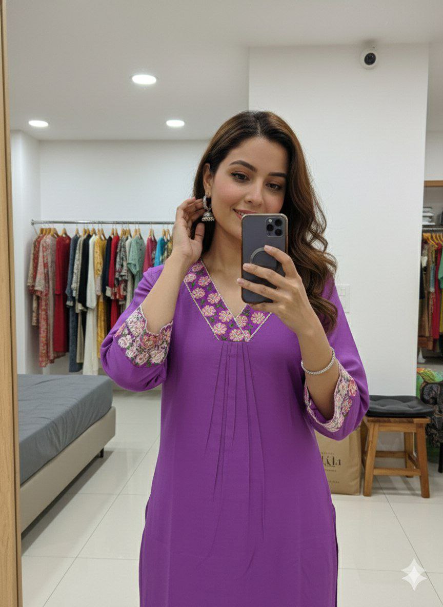 Chanderi Silk Kurti Set for Women with Palazzo | Embroidered Ethnic Wear