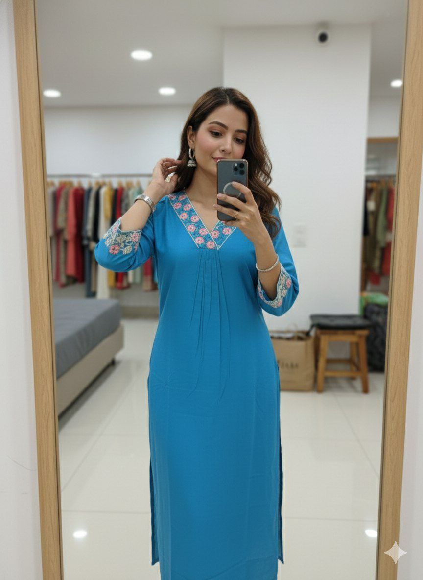 Chanderi Silk Kurti Set for Women with Palazzo | Embroidered Ethnic Wear