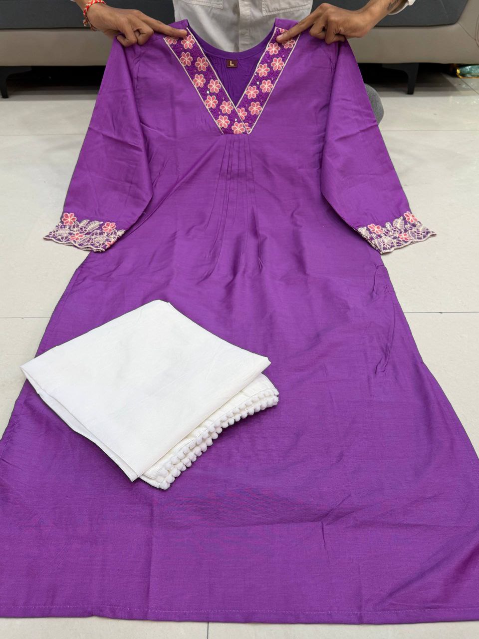 Chanderi Silk Kurti Set for Women with Palazzo | Embroidered Ethnic Wear
