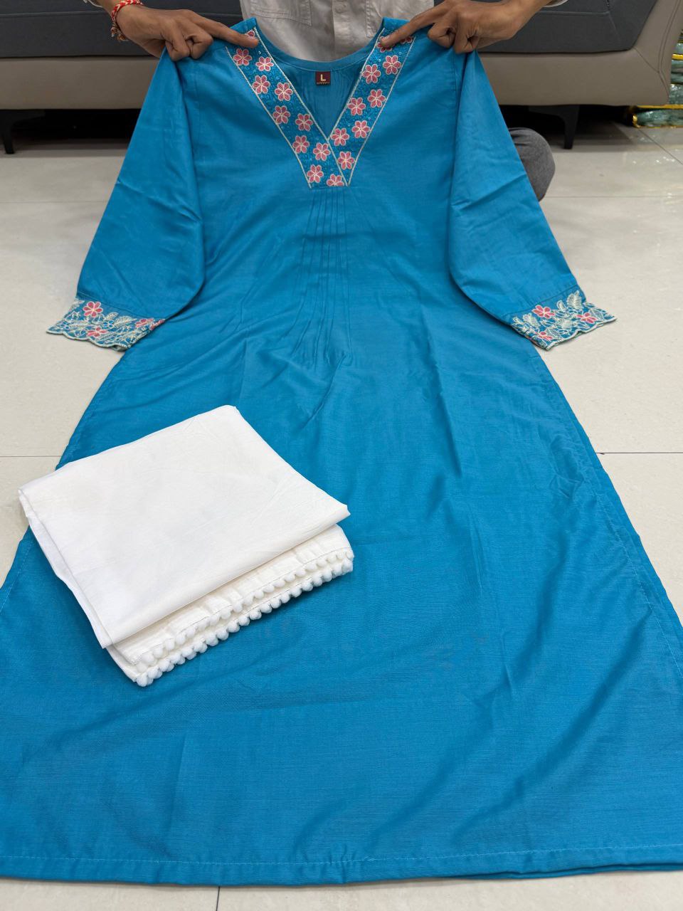Chanderi Silk Kurti Set for Women with Palazzo | Embroidered Ethnic Wear