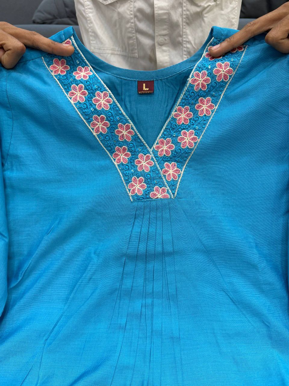 Chanderi Silk Kurti Set for Women with Palazzo | Embroidered Ethnic Wear
