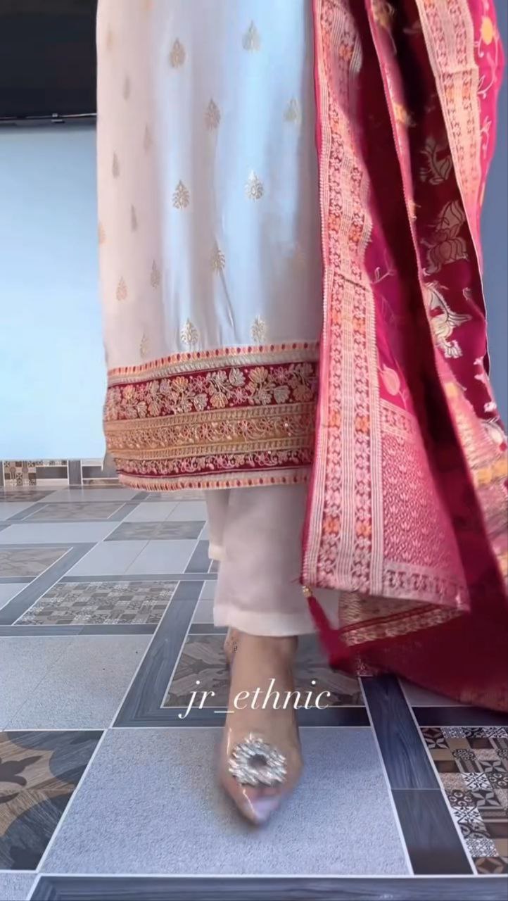 Kanjivaram Silk Kurti Set with Dupatta for Women