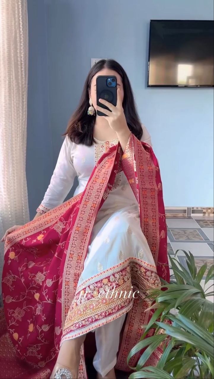 Kanjivaram Silk Kurti Set with Dupatta for Women