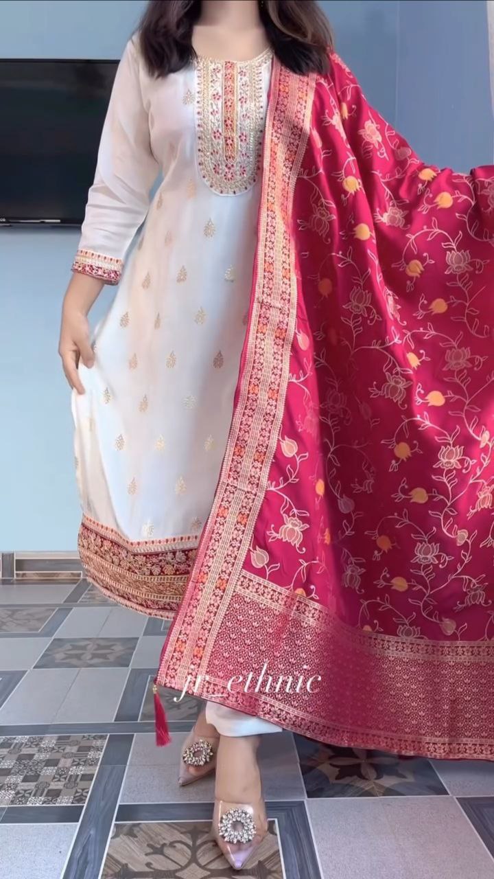 Kanjivaram Silk Kurti Set with Dupatta for Women