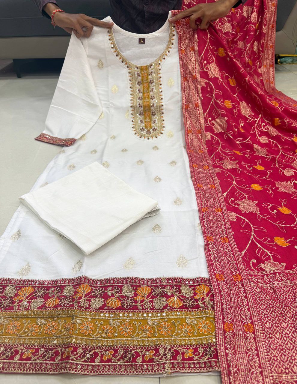 Kanjivaram Silk Kurti Set with Dupatta for Women