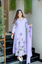 Chinon A-Line Kurti Pant Dupatta Set with Hand Work