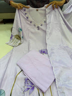 Chinon A-Line Kurti Pant Dupatta Set with Hand Work