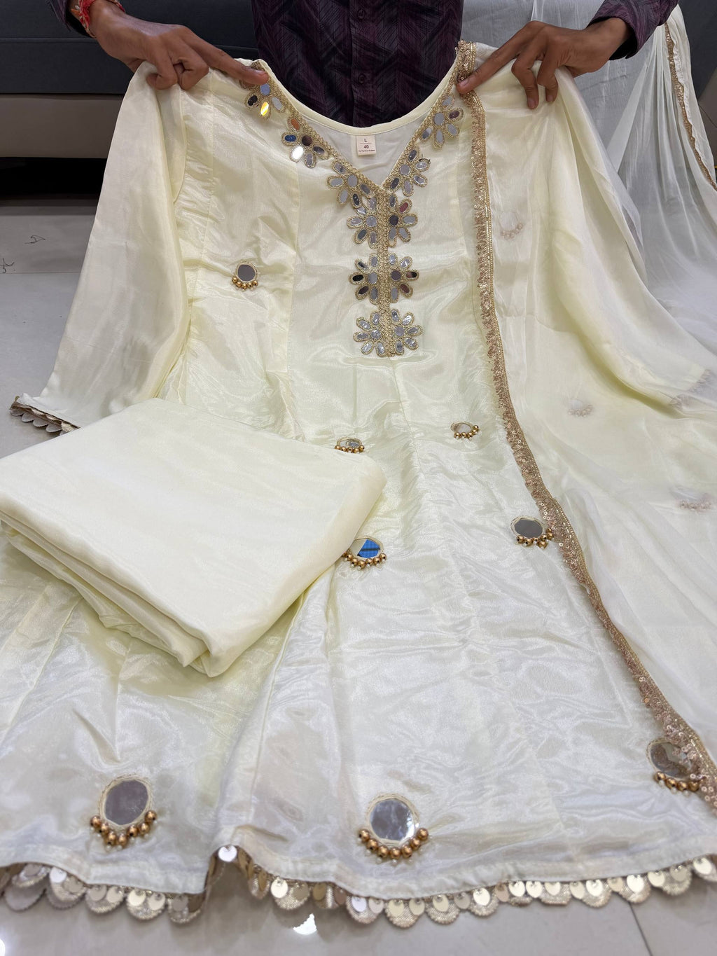 Premium Tissue Silk Anarkali Kurti Set with Dupatta