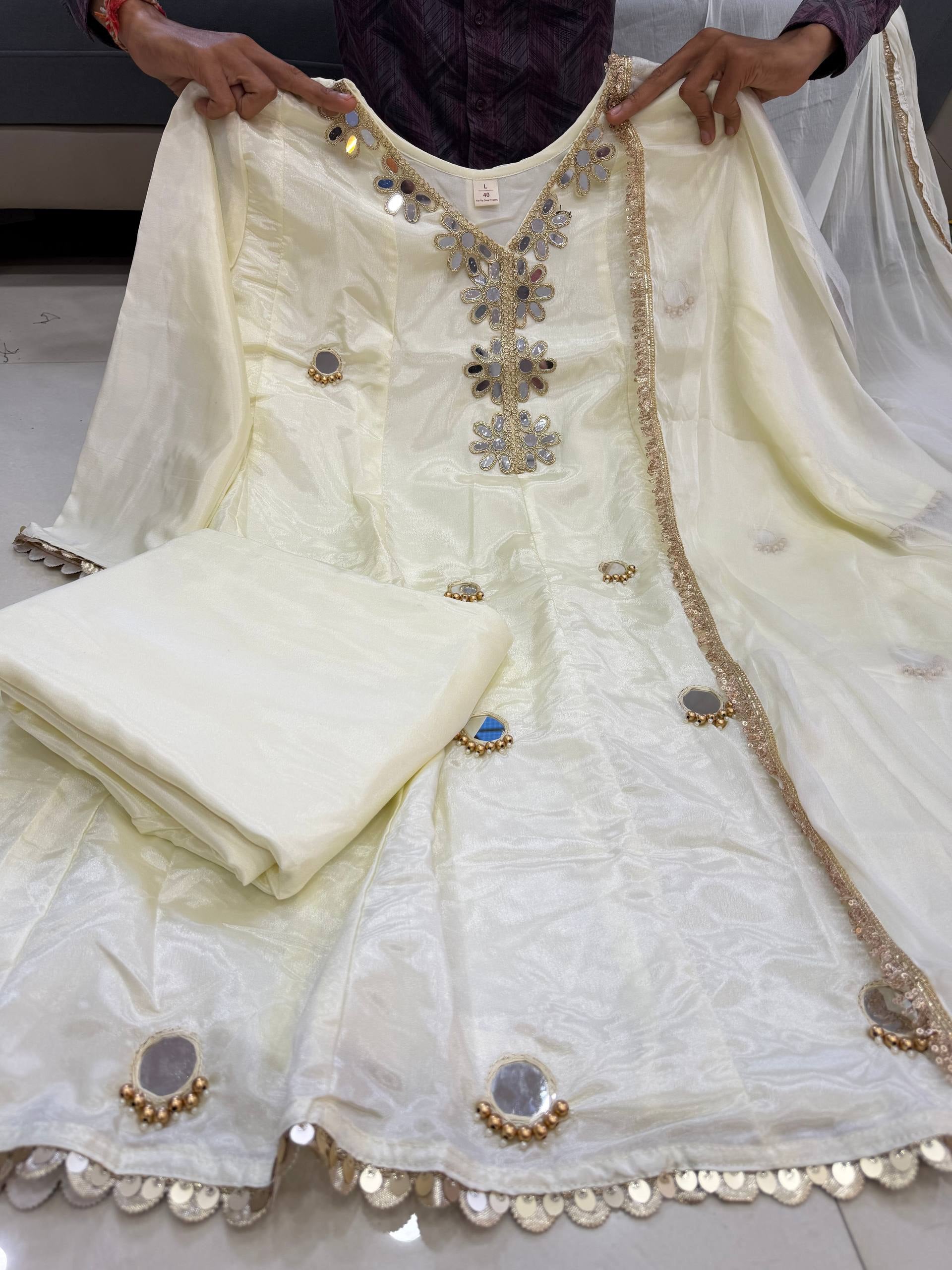 Premium Tissue Silk Anarkali Kurti Set with Dupatta