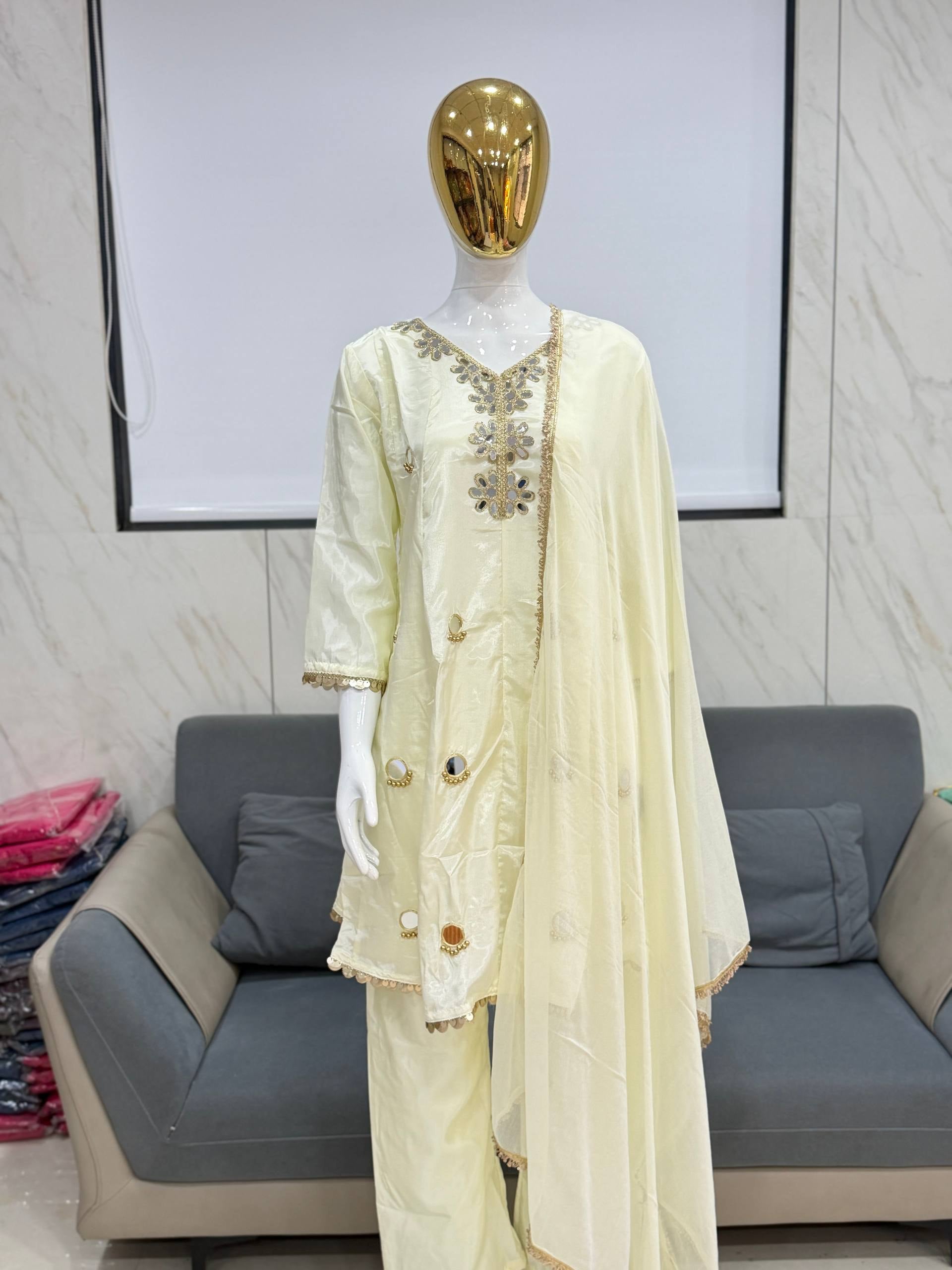 Premium Tissue Silk Anarkali Kurti Set with Dupatta