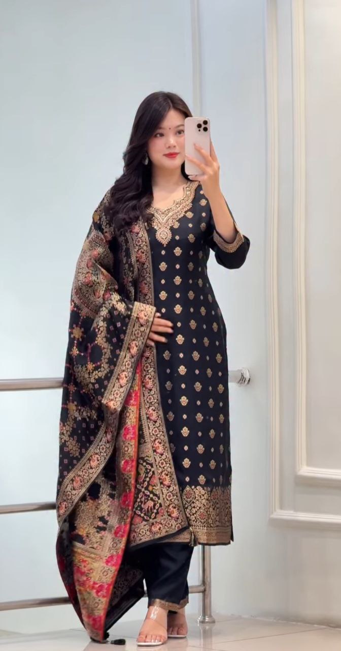 Kanjivaram Silk Suit Set for Women with Dupatta | Wedding & Festive Wear (M-XXL)