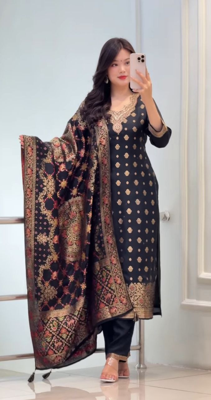 Kanjivaram Silk Suit Set for Women with Dupatta | Wedding & Festive Wear (M-XXL)