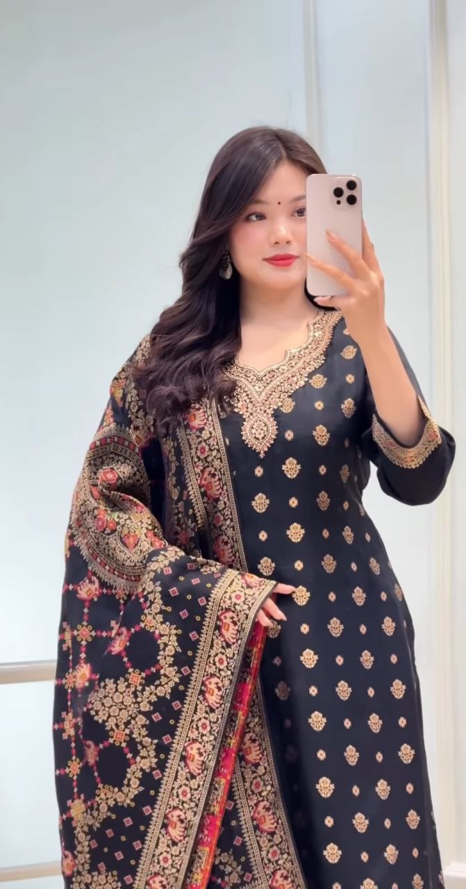 Kanjivaram Silk Suit Set for Women with Dupatta | Wedding & Festive Wear (M-XXL)