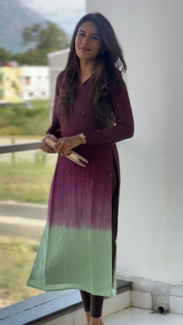 Silqura Ombre Kurti for Women | Sequence Work Long Kurti
