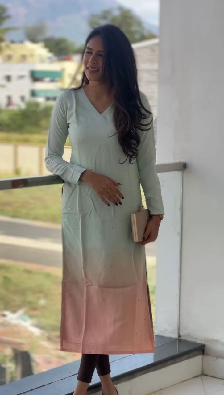 Silqura Ombre Kurti for Women | Sequence Work Long Kurti