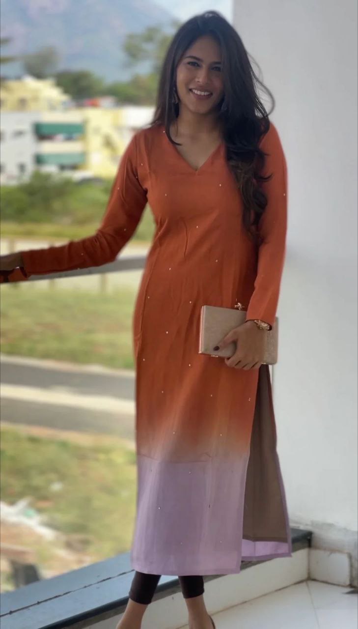 Silqura Ombre Kurti for Women | Sequence Work Long Kurti