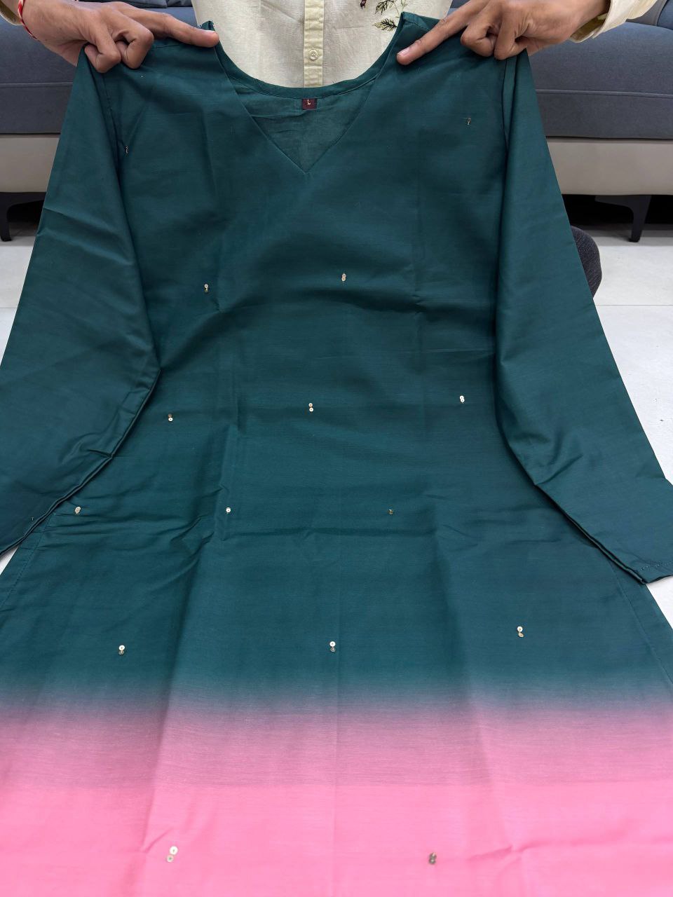 Silqura Ombre Kurti for Women | Sequence Work Long Kurti