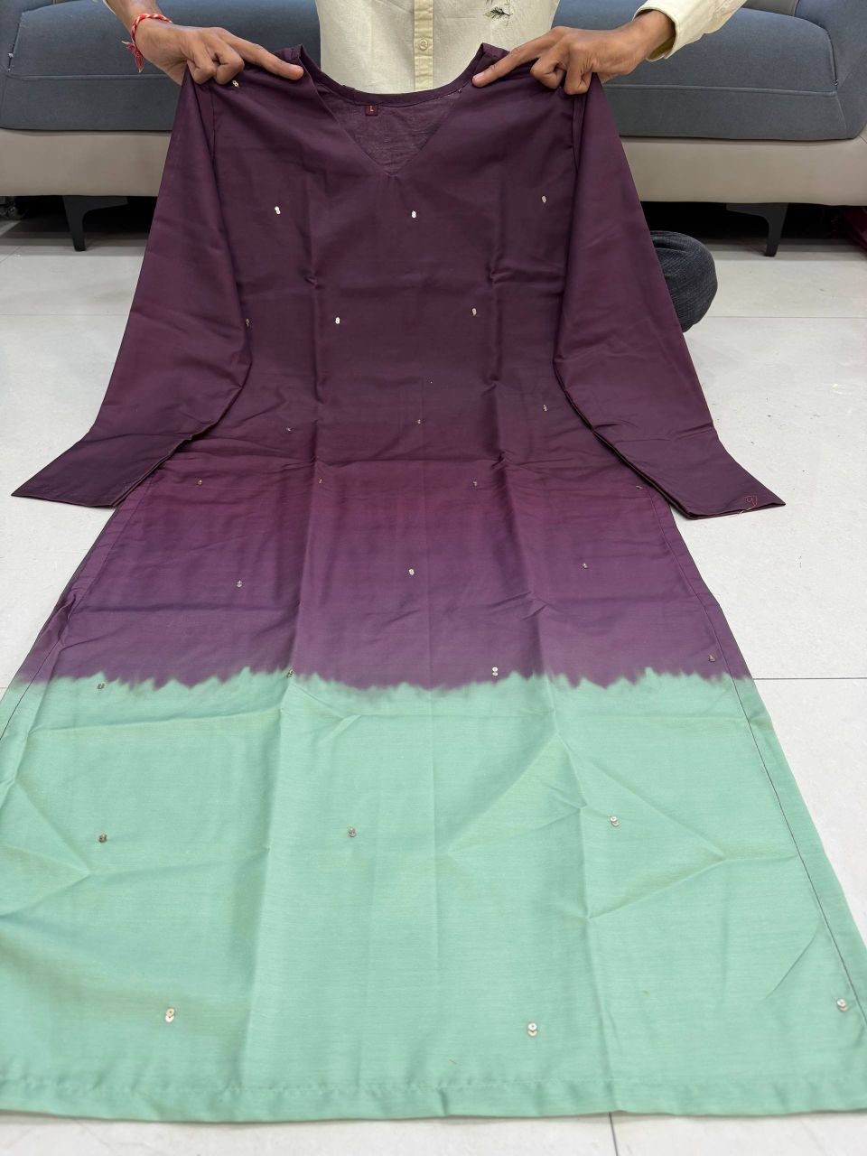 Silqura Ombre Kurti for Women | Sequence Work Long Kurti