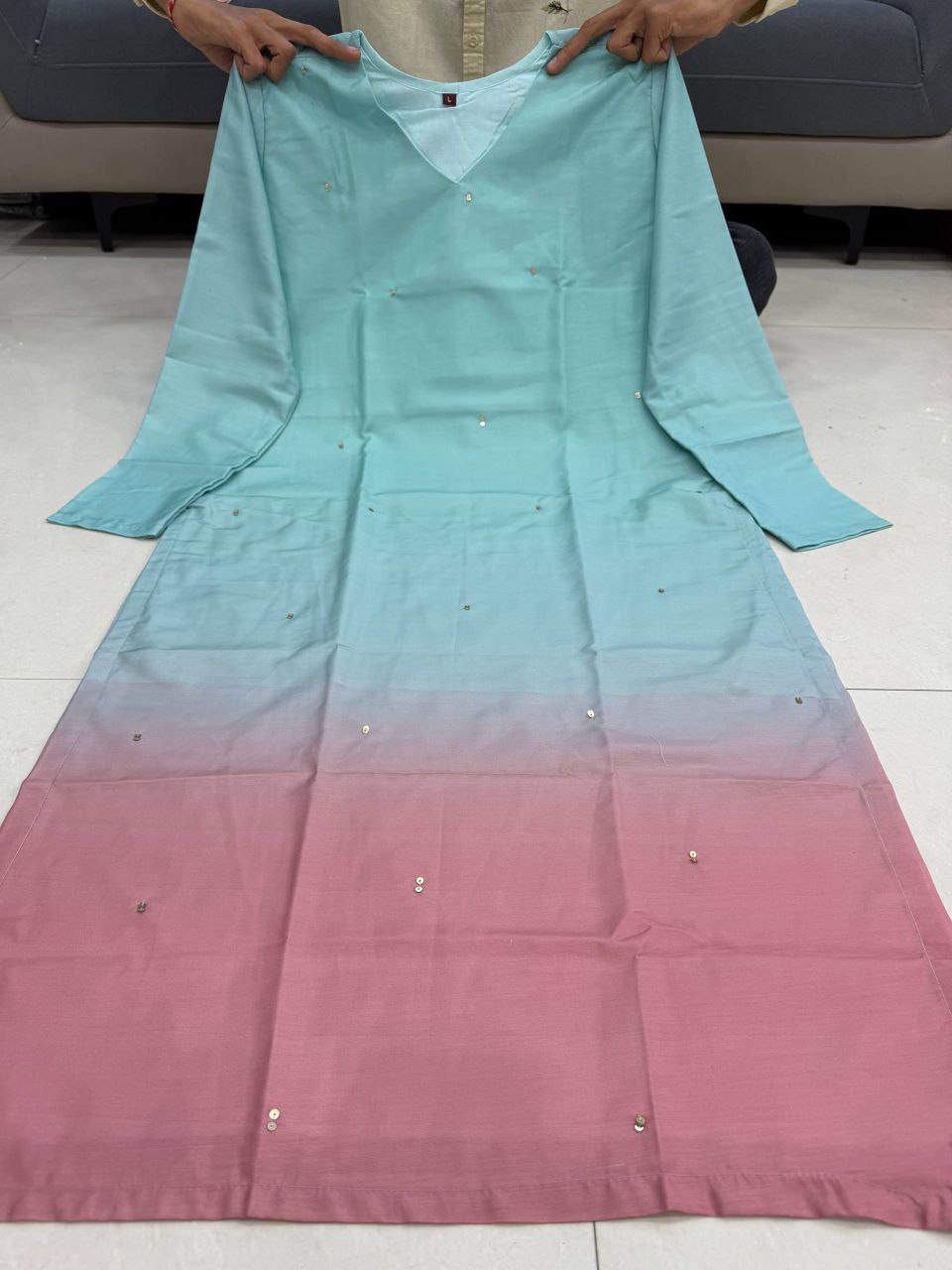 Silqura Ombre Kurti for Women | Sequence Work Long Kurti