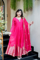 Banarasi Anarkali Suit Set for Women with Dupatta | Chanderi Kurti Pant Set (M-XXL)