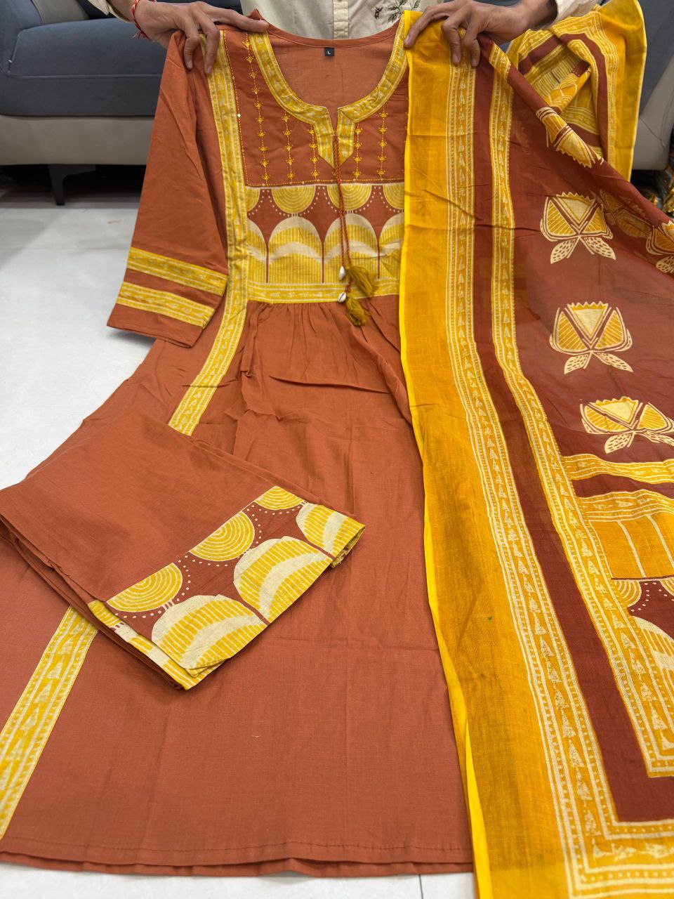 Premium Jaipuri Cotton Kurti Set with Dupatta & Palazzo | Festive & Daily Wear Suit Set