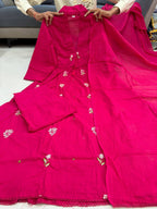 Pink 60x60 Jaipuri Cotton Kurti Palazzo Dupatta Set