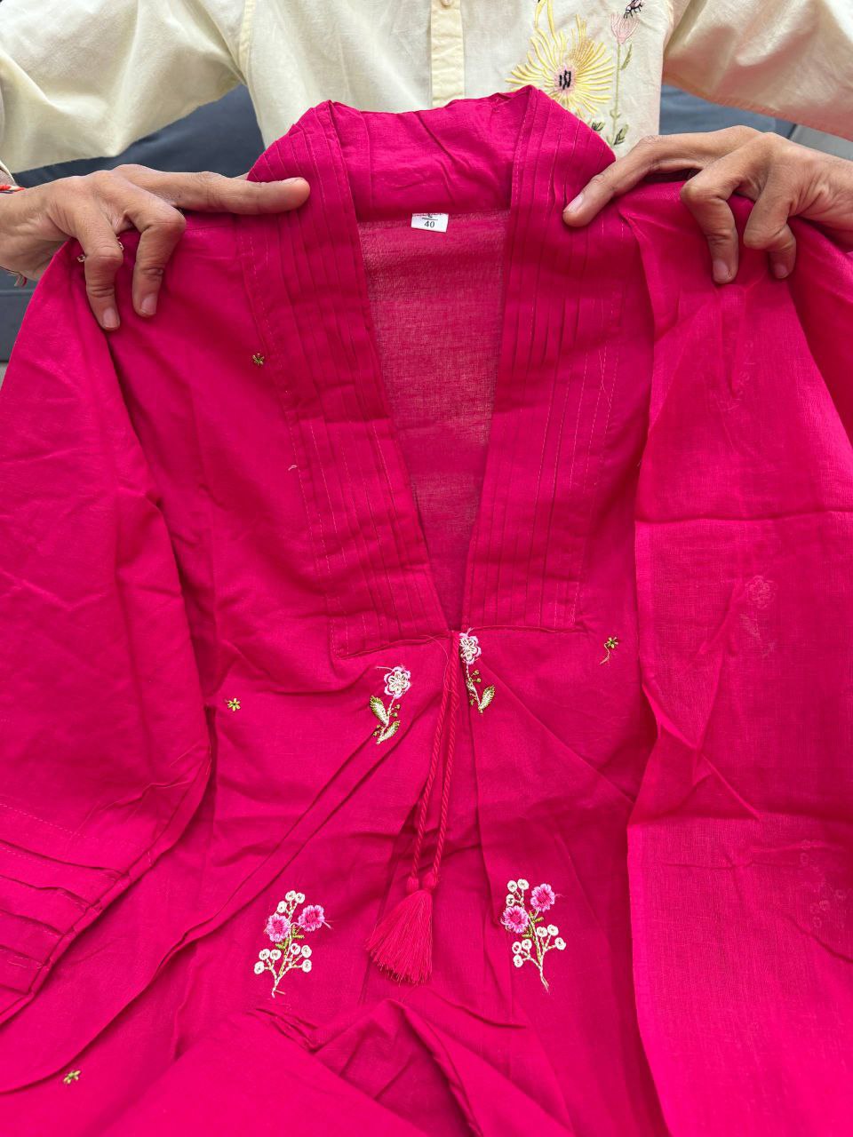 Pink 60x60 Jaipuri Cotton Kurti Palazzo Dupatta Set