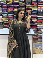 Anarkali Cotton Kurti Pant Dupatta Set for Women | Jaipuri Block Print Suit Set