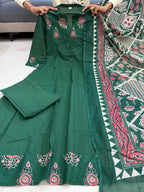 Anarkali Cotton Kurti Pant Dupatta Set for Women | Jaipuri Block Print Suit Set