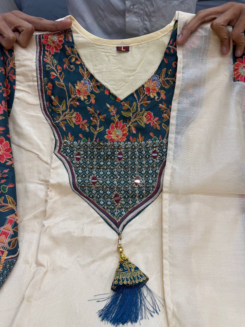 Cream Ethnic Wear Kurti Set with Dupatta | Unity Designer